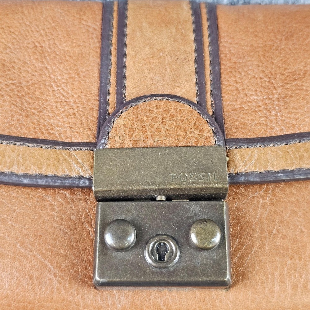 Fossil Wallet Womens One Size Brown Leather Wristlet Lock Key Print Lining - Picture 2 of 11